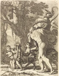 Bacchanaal met figuren die een vaas dragen