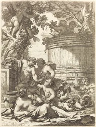 Putti met Druiven en een Zittende Bacchante