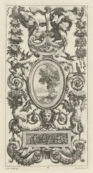 Ornamentpaneel met Pan en twee vrouwen met guirlandes