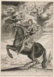 Ruiterportret van Lodewijk XIII (Bourbon) (1601-1603) op 33-jarige leeftijd. Het landschap is naar Callot
