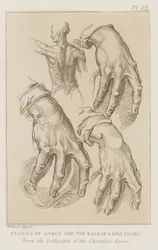 Studies van handen en de rug van een mannelijk figuur