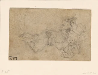 Michelangelo - David en Goliath. Verso gelijnde architectuurstudies, ca. 1550-1556, I, 32b