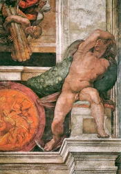 Detail van het plafond van de Sixtijnse Kapel in het Vaticaan, 1508-1512
