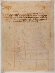 Fragmentarisch plan van het klooster van San Lorenzo, handgeschreven inscripties