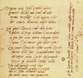 Manuscript van gedicht door Michelangelo Buonarroti