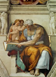 Profeten en Sibyllen: Cumaeense Sibylle Sixtijnse Kapel plafond in het Vaticaan, 1508-1512