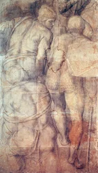 Soldaten, voorbereidende tekening voor fresco van de Kruisiging van Sint-Petrus in de Pauline Kapel in het Vaticaan