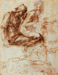 St. Anna en Madonna met Kind, tekening door Michelangelo