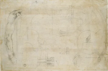 Studie van een mannenarm en enkele architecturale schetsen, ca. 1490-1560