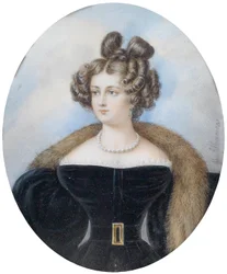 Portret van een dame in een zwarte jurk en bontstola