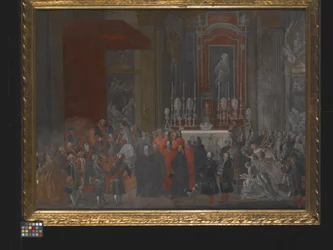 Een religieuze ceremonie bij de troonsbestijging van Ferdinand IV van Napels