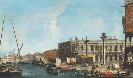 Toegang tot het Canal Grande in Venetië met rechts de Piazetta en de Libreria Marciana, links de Dogana en Santa Maria della Salute