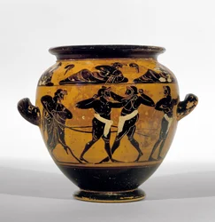 Attische zwart-figuur stamnos met boksers, ca. 520-500 v.Chr.