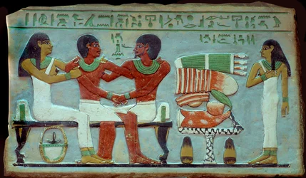 Egyptische antiquiteit: privé en herdenkingsstèle uit de necropolis van Abydos nabij Thebe. Middenrijk. Caïro, Egyptisch Museum