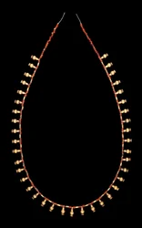 Gouden fleshangers met carneool kralenketting