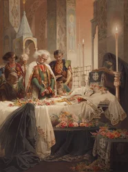 Tamara in de kist. Illustratie bij het gedicht De Demon van Mikhail Lermontov, ca. 1880