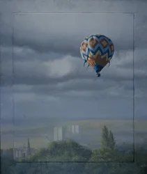 Ballon over Sheffield (olieverf op doek)