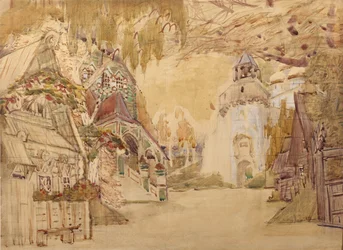 Toneelontwerp voor de opera De bruid van de Tsaar door N. Rimsky-Korsakov, 1899