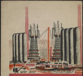 Illustratie voor het kinderboek "Kuznets Metallurgische Combinatie: Een Socialistische Reus"
