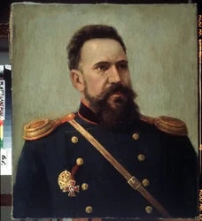 Portret van de militair en ingenieur Sergei Mosin (1849-1902) uitvinder van het Mosin-Nagant geweer - Schilderij van Mikhail Gerets (1900-1942) 1941 Staats Centraal Artilleriemuseum, Sint-Petersburg