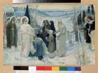 Het Heilige Rusland. Werk van Mikhail Vasilyevich Nesterov (1862-1942), gouache op karton