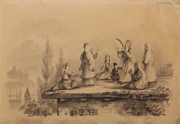Georgische vrouwen op het dak Lezghinka, 1837