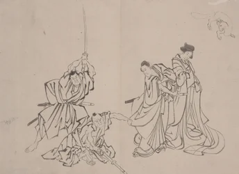 Figuur met vos, midden 19e eeuw (inkt op papier)