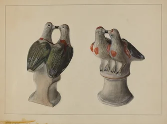 Gekrijtde tortelduifjes, c.1937 (aquarel)