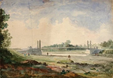 Hangbrug over de Arno, nabij de Cascine, Florence, 19e eeuw