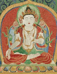 Detail van keizerlijke geborduurde zijden Thangka