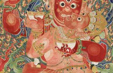Detail van Keizerlijk Geborduurde Zijde Thangka