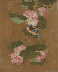 Tien afbeeldingen van vogels en bloemen (kleur op zijde)