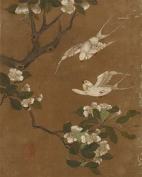Tien afbeeldingen van vogels en bloemen (kleur op zijde)