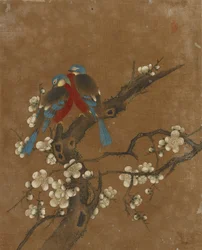 Tien afbeeldingen van vogels en bloemen (kleur op zijde)