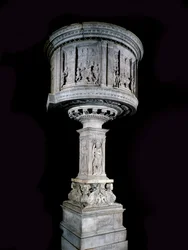 Renaissancekunst: Stoel van Pasquino di Matteo (1425-1485), gebeeldhouwd door Mino da Fiesole (1429-1484) en Antonio Rossellino (1427-1479) (preekstoel in wit marmer (1469-1473) met reliëfs door Antonio Rossellino en Mino da Fiesole)