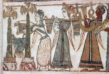 Detail, fresco op sarcofaag uit Hagia Triada
