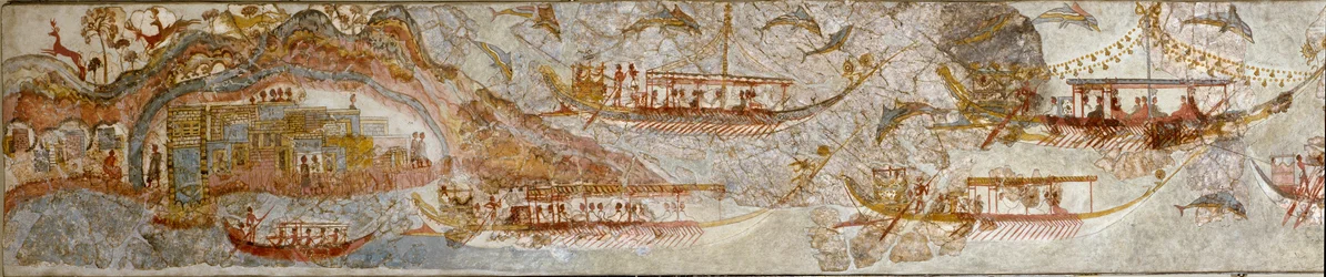 Minoïsche kunst: zeetocht fresco uit Akrotiri op Santorini