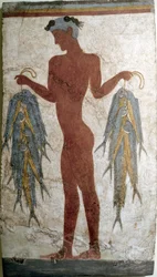 Minoïsche kunst: Visser. Fresco uit Akrotiri op Santorini. 16e eeuw v.Chr. Athene, Nationaal Archeologisch Museum