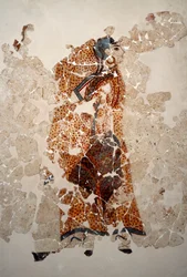 Minoïsche beschaving: vrouwen in aanbidding. (detail) Fresco uit het lustrale bassin van Xeste 3 in Akrotiri (Thera), Santorini. 16e eeuw v.Chr. Santorini, Collectie fresco