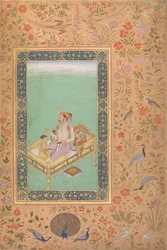 De keizer Shah Jahan met zijn zoon Dara Shikoh, folio uit het Shah Jahan-album, verso: ca. 1620