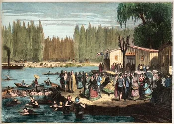 Zwemmen bij La Grenouillère, net buiten Parijs - La Grenouillère bij Croissy-sur-Seine in 1869 - naar Miranda.