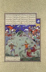 Het gevecht van Rustam en Ashkabus, Folio 268v uit het Shahnama-boek, ca. 1525-30
