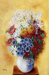 Boeket bloemen tegen een gele achtergrond; Bouquet au Fleurs sur Fond jaune, ca.1934 (olieverf op doek)
