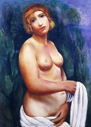 Naakt met witte doek; Nu au drap blanc, 20e eeuw (olieverf op doek, lijst)