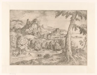 Panoramisch landschap met grote boom