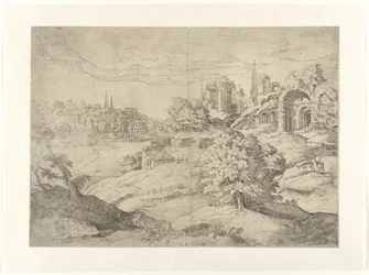 Weids landschap met klassieke tempels