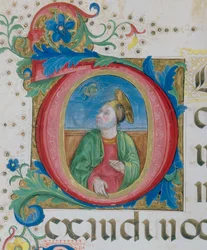 God verschijnt aan een heilige, miniatuur detail van een Psalmenboek