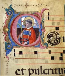 Ms 543 Geïllustreerde initiaal met St. Laurentius, uit een psalter, c.1515