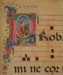 Ms 543 f.113r Versierde initiaal P met St. Laurentius, uit een psalter, ca.1515