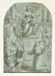 Maria met het kind Jezus tronend, omringd door de apostel Andreas, Johannes de Doper als kind, de heilige Hiëronymus en de heilige Franciscus van Assisi